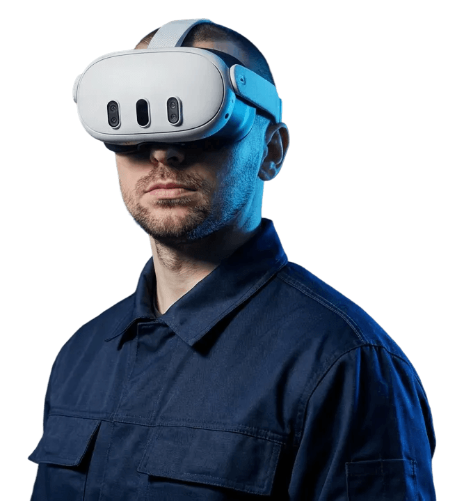 Profissional usando headset de realidade virtual